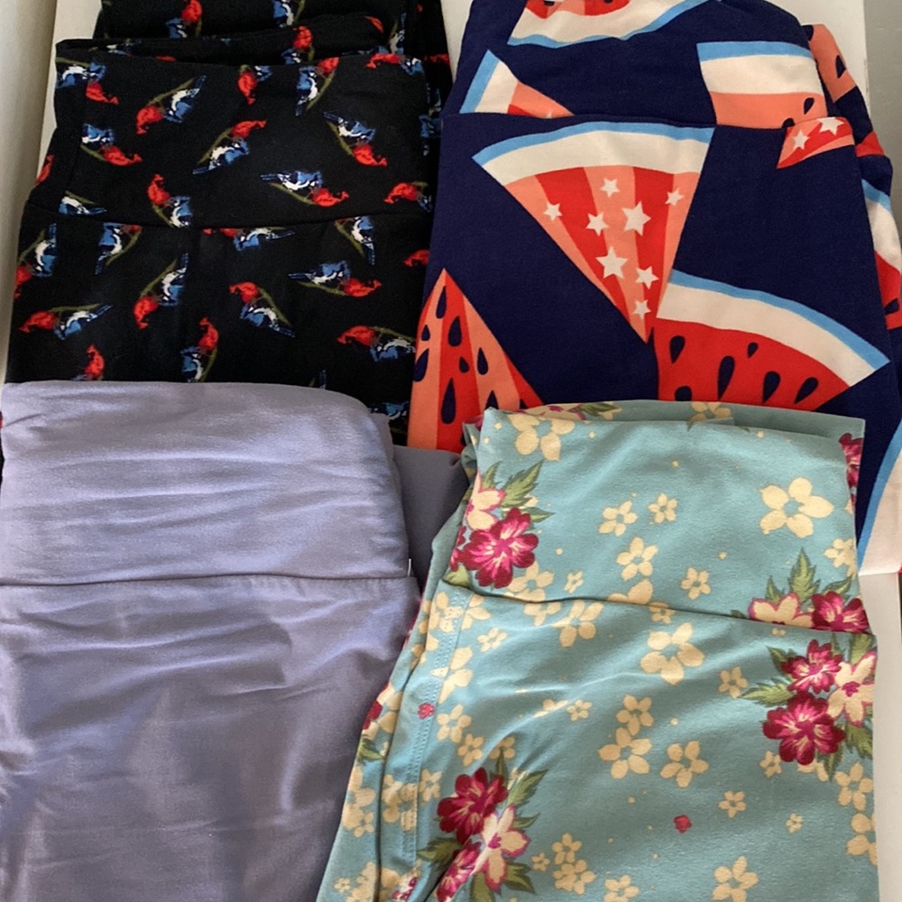 4 Pairs NEW LuLaRoe Leggings Birds Flowers WatermelonSolid Gray One Size